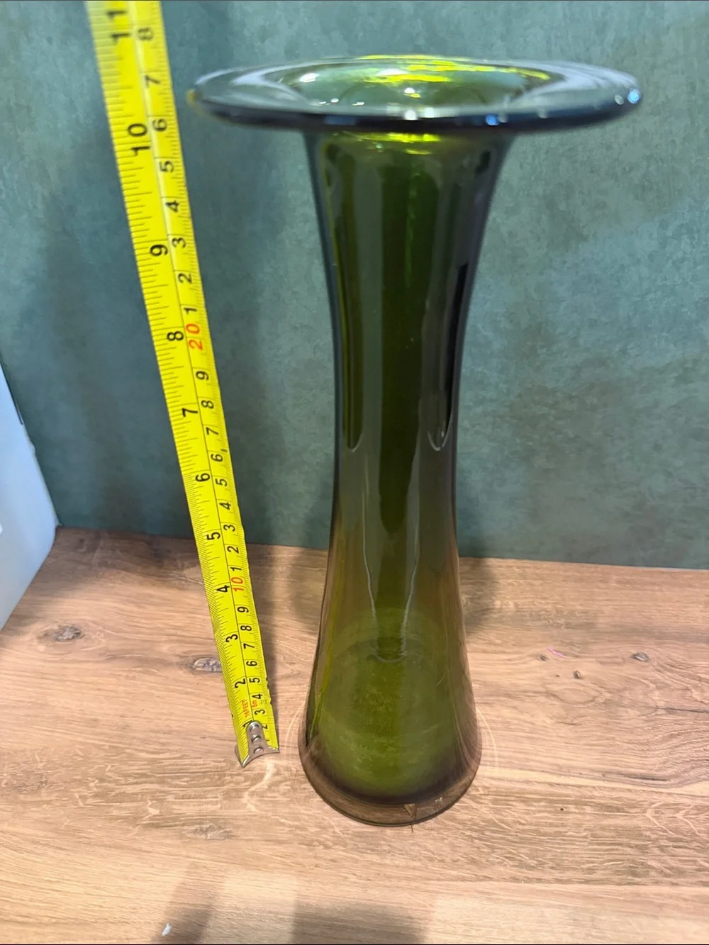 Green Glass Flared Vase - Tall Decorative Accent